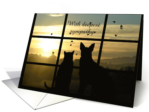 Pet Sympathy Dog and Cat Silhouette in Window Customizable. card