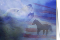 4th of July Freedom with Wolf and Horse and Flag card