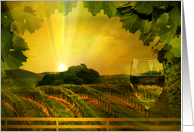 Wine Thank You, Sunset Wine Country with Vineyard and WIne Glass card