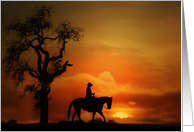 Western Horse Rider At Sunset Horse Sympathy card