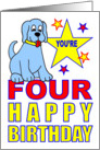 YOU’RE FOUR HAPPY BIRTHDAY - CUTE BLUE PUPPY/DOG card