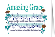 AMAZING GRACE SONG - IN SYMPATHY - MUSIC - RED ROSES card