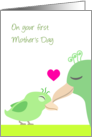 Cute Birds & Heart for First Mother’s Day card