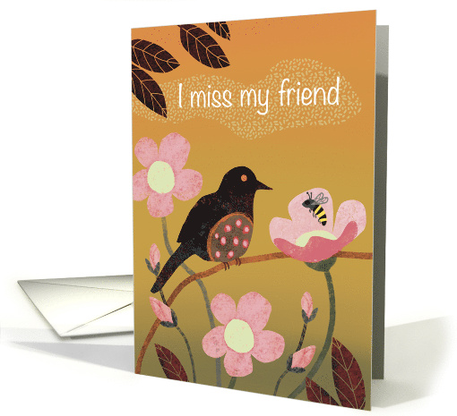 Missing You Bird Bee and Pink Flowers card (1874212)