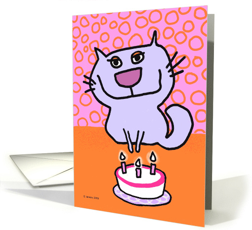 Girl cat with birthday cake card (501827)