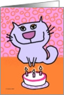 Girl cat with birthday cake card