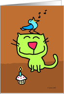Birthday cat with singing bird card