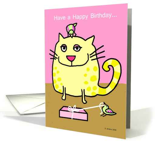 Birthday cat with birds card (503227)