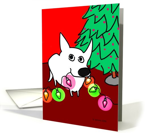 Dog with Christmas tree lights card (505021)