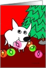 Dog with Christmas tree lights card