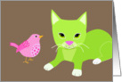 Green Kitten & Pink Bird card