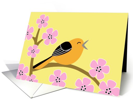 Singing Bird & Pink Flowers card (597505)
