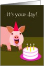 Pig with Birthday Cake Card