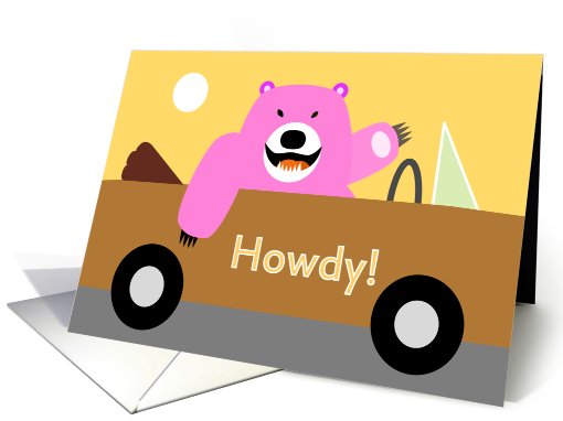 Pink Bear saying Howdy card (724938)