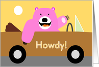 Pink Bear saying Howdy card