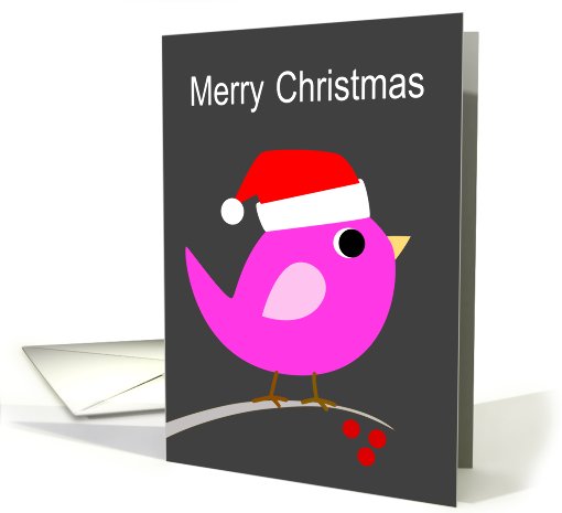 Pink Bird with Santa's Hat  Merry Christmas card (742701)