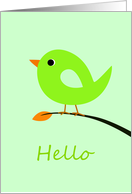 Cute Green Bird - Hello card