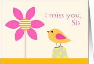 I Miss You, Sis, Bird & Flower card