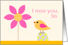 I Miss You, Sis, Bird & Flower card