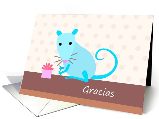 Blue Rat with Gift - Gracias card (803995)