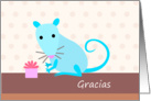 Blue Rat with Gift - Gracias card