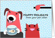 Christmas Card from Pet Sitter, Cute Cat, Dog & Bird card
