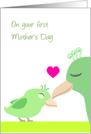 Cute Birds & Heart for First Mother’s Day card