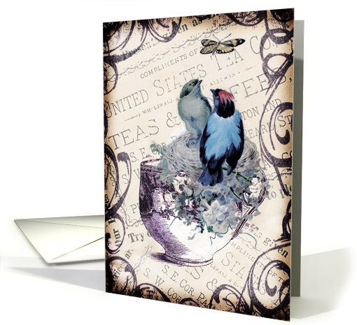 Any Occasion-Vintage Birds and Teacup card (792267)