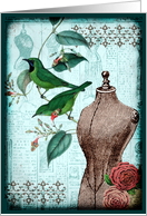 Vintage Birds and Dress Form -Any Occasion card