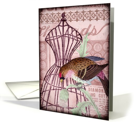 Vintage Birds and Dress Form -Any Occasion card (819375)