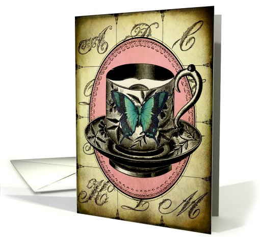 Vintage Teacup Butterfly - Any Occasion card (819388)