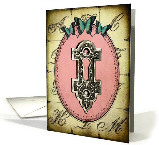Vintage Keyhole and Butterflies - Any Occasion card (819390)
