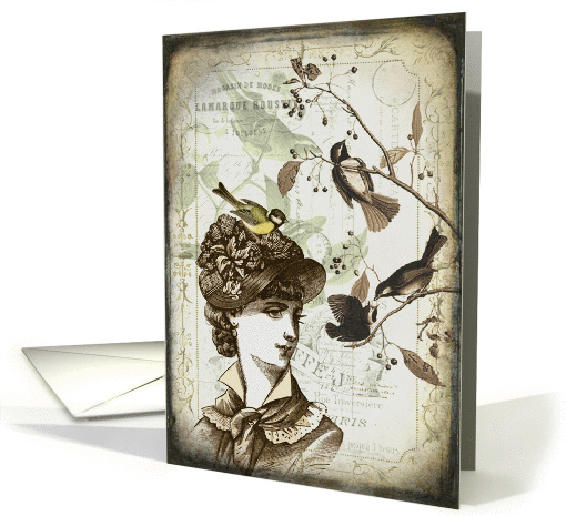 Victorian Lady and Chickadees - Any Occasion card (847910)