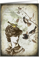 Victorian Lady and Chickadees - Any Occasion card