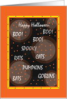 Happy Halloween with cats, rats, pumpkins and bats card
