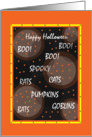 Happy Halloween with cats, rats, pumpkins and bats card