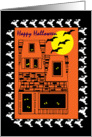 Happy Holloween with Haunted House and Bats card