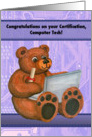 Congratulations Certification Computer Tech Bear with Laptop & Diploma card