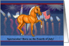 Independence Day Birthday Horse Colt Flag Candles & Fireworks card