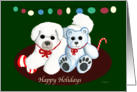 Bichon Frise Dog & Teddy Bear Christmas card