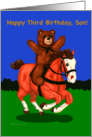 Teddy Bear on Horse Happy Third Birthday Son card