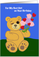 Teddy Bear with Flowers for Birthday Girl card