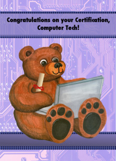 Congratulations Certification Computer Tech Bear with Laptop & Diploma