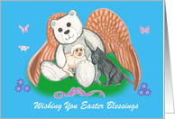 Easter Blessings Teddy Bear Angel Wolf and Lamb Religious card