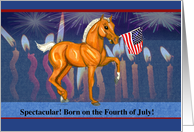 Independence Day Birthday Horse Colt Flag Candles & Fireworks card