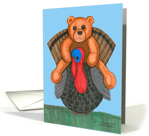 Thanksgiving Teddy Bear on a Turkey card (499223)