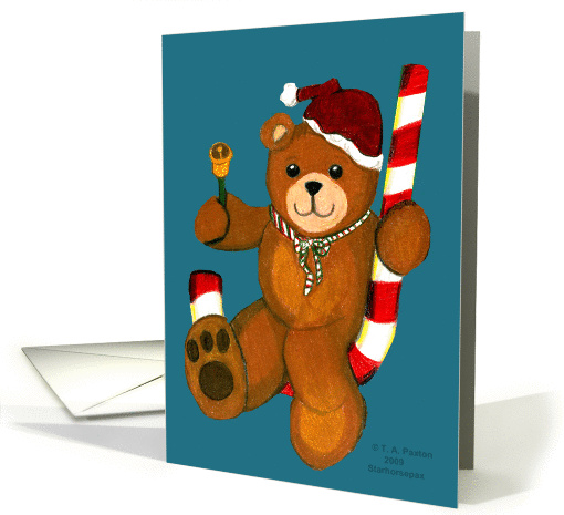 Christmas Teddy Bear on Candy Cane card (501877)