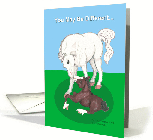 Differences Arabian mare & Clydesdale Foal Encouragement card (505528)