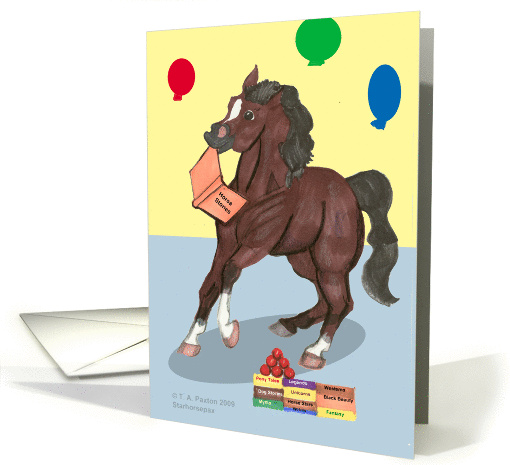 Bay Horse with book and balloons Teacher Birthday card (505533)