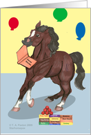 Bay Horse with book and balloons Teacher Birthday card